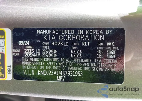 2025 Kia Soul Lx из США, поврежденный, VIN KNDJ23AU4S7931953